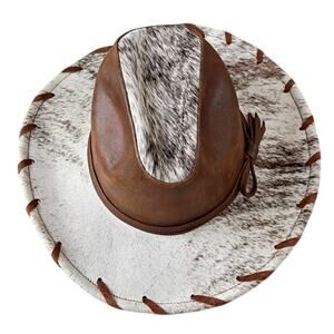 Cuatrero Genuine Cowhide Leather Western Cowgirl Hat Brown White M